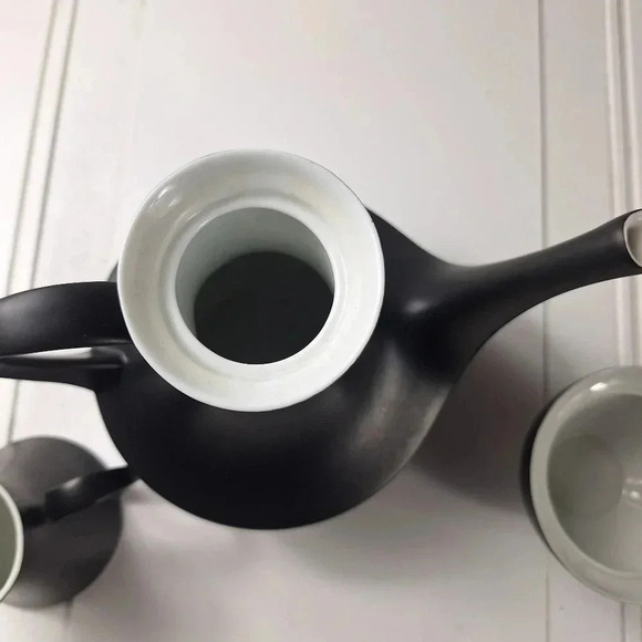 Espana Noche Block Bidasoa Spain Tea/Coffee Pot Creamer & Sugar Bowl Black Matte - Picture 13 of 14